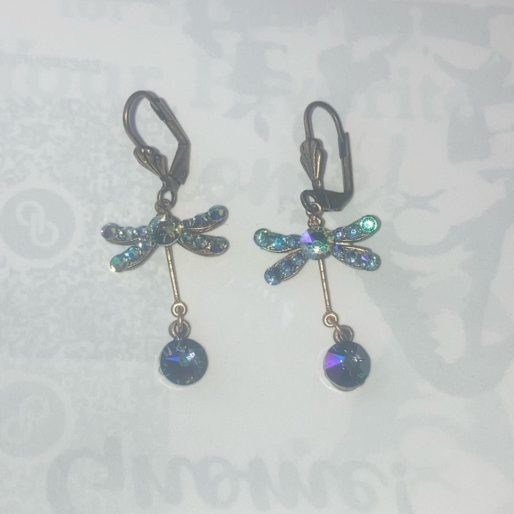 Vintage Dragonfly Drop Earrings - with Swarovski crystals